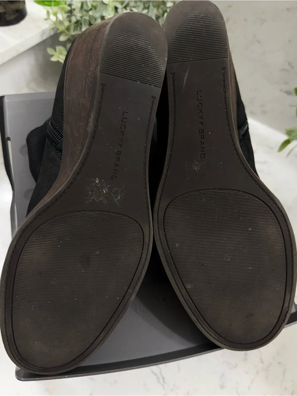 Lucky Brand Zemlin Wedge Bootie V-Notch Cutout Accent